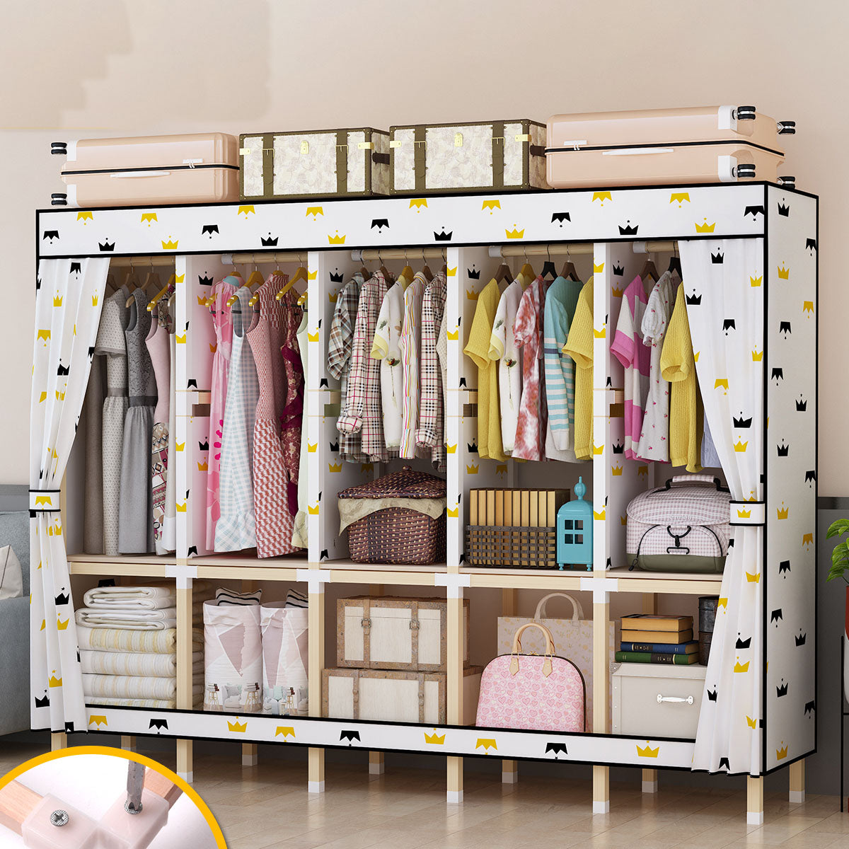 Hedendaagse stijl Solid Wood Garderobe 1-Drawer Garderobe Closet voor thuis