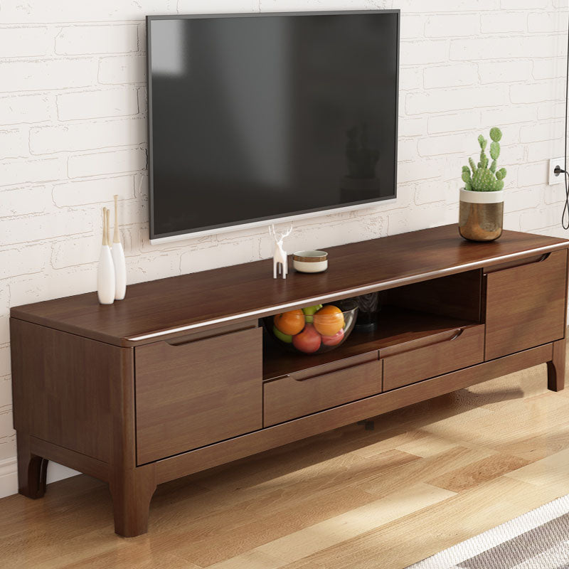 Moderner Gummi -Holz -TV -Standkonsole Open Storage TV Stand mit 2 Türen, 15 "D x 19" h
