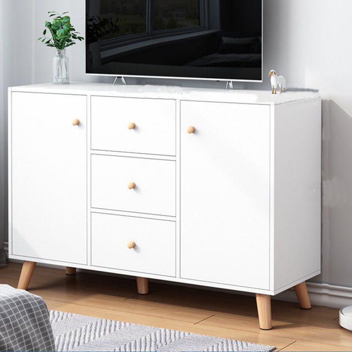 Contemporary TV Stand Console Wooden TV Stand with Drawers and Doors , 12" D X 31.5" H 47"L x 12"W x 31"H White 3 Clearhalo 'furn' 'furn_tv_stands_entertainment_centers' 'Furniture' 'Living Room Furniture' 'TV Stands & Entertainment Centers' 'TV Stands & Media Storage Furniture' 'tv_stands_entertainment_centers' 5780189