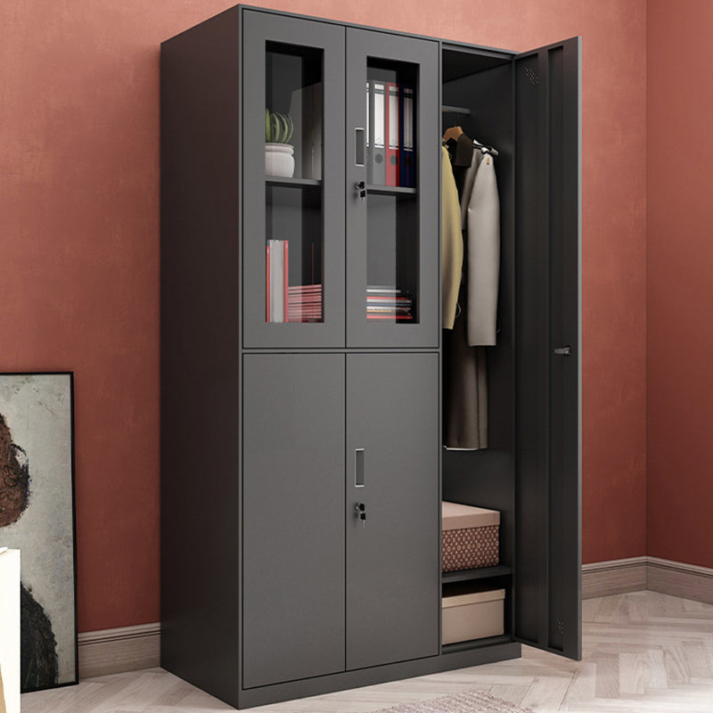 Black Steel Wardrobe Closet Contemporary Hinged Wardrobe Cabinet 38"L x 18"W x 73"H 5 Clearhalo 'Armoires & Wardrobes' 'armoires_wardrobes' 'Bedroom Furniture' 'furn' 'furn_armoires_wardrobes' 'Furniture' 5780575