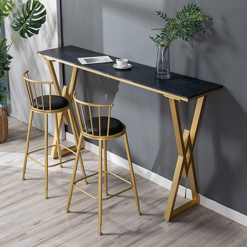 Glam 1/2/3 Pieces Sintered Stone Bar Table Set Rectangular Counter Set for Home Use 3 Pieces: Black Table, 2 Black Stools Clearhalo 'Bar Furniture' 'furn' 'furn_home_bar_bar_sets' 'Furniture' 'Home Bars & Bar Sets' 'home_bar_bar_sets' 'Kitchen & Dining Furniture' 5780635