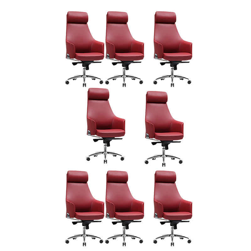 Modern Fixed Arms Swivel Chair Chrome Frame Leather Management Office Chair