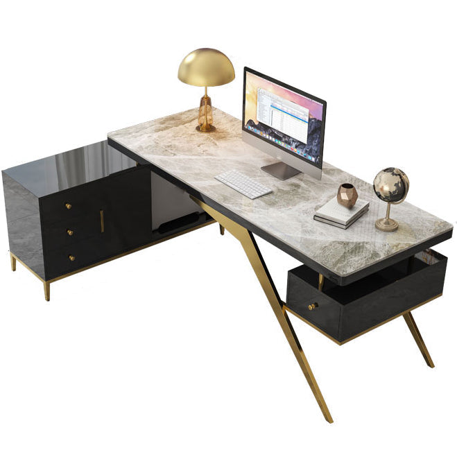 Kabelmanagement L-Form Executive Desk Home Stone Office Desk mit Schubladen