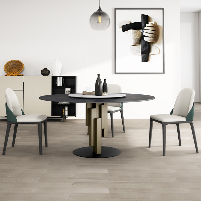 Contemporary Round Dining Table Sintered Stone Top Pedestal Table