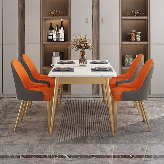 Traditional Luxury Dining Table White Top Rectangle 4 Legs Table for Home Gold 63"L x 31.5"W x 29.5"H Without Chairs Clearhalo 'Dining Tables & Seating' 'Dining Tables' 'dining_table' 'furn' 'furn_dining_table' 'Furniture' 'Kitchen & Dining Furniture' 5785580