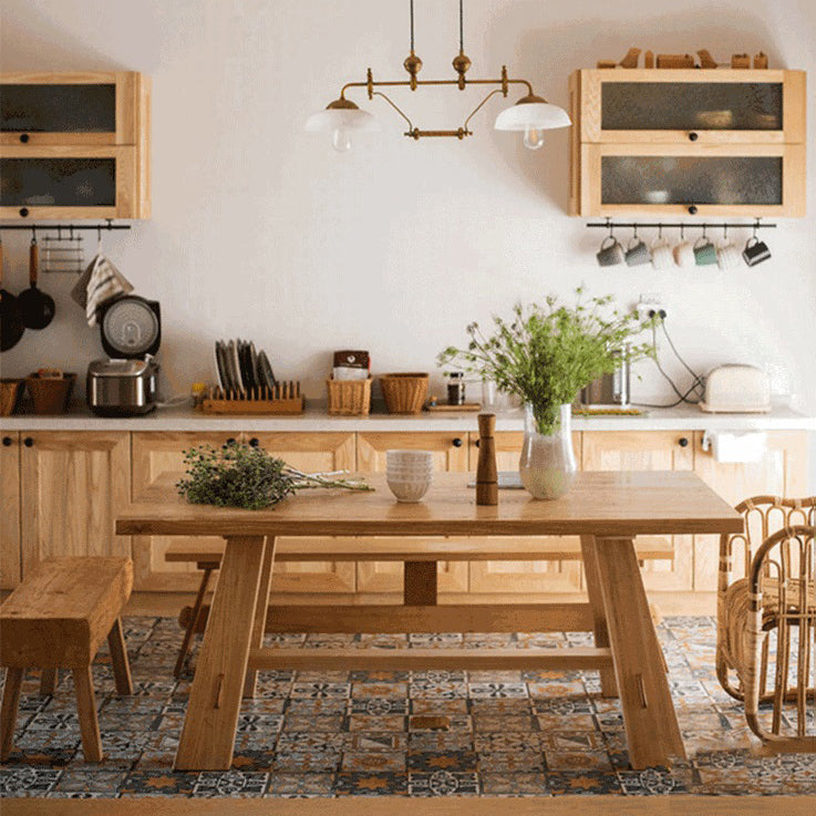 Tavolo in legno massiccio di pino naturale moderno tavolo da base di cavalletto rettangolo moderno