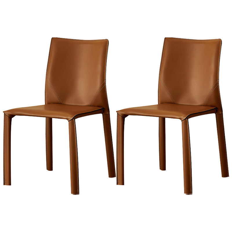 Contemporary Leather Dining Chair Armless Solid Back Chair for Home Use Brown 2 Piece Set Clearhalo 'Dining Chairs' 'Dining Tables & Seating' 'dining_chair' 'furn' 'furn_dining_chair' 'Furniture' 'Kitchen & Dining Furniture' 5786109