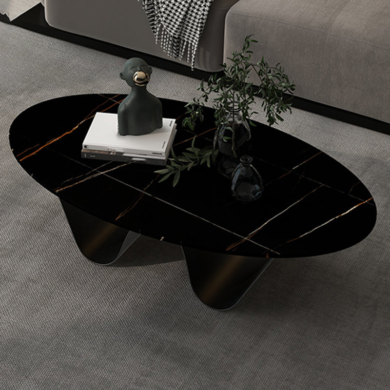 Glam Slate Coffee Cocktail Table Abstract Oval Coffee Table for Living Room