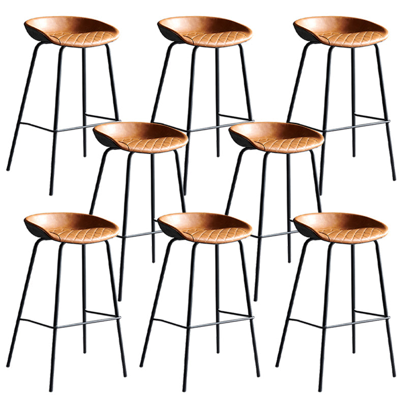 Faux Leather Armless Counter Stool Industrial Bristol Bucket Bar Chair Black-Brown 8 Piece Set Clearhalo 'Bar Furniture' 'Bar Stools' 'bar_stools' 'furn' 'furn_bar_stools' 'Furniture' 'Kitchen & Dining Furniture' 5790414