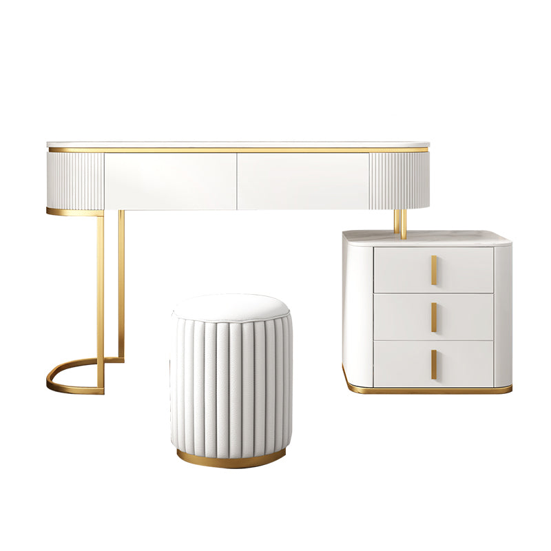 5 Drawers Vanity Set with Padded Stool 29.52" High Dresser in White Makeup Vanity & Stools Clearhalo 'Bedroom Furniture' 'furn' 'furn_makeup_vanities' 'Furniture' 'Makeup Vanities' 'makeup_vanities' 5791262