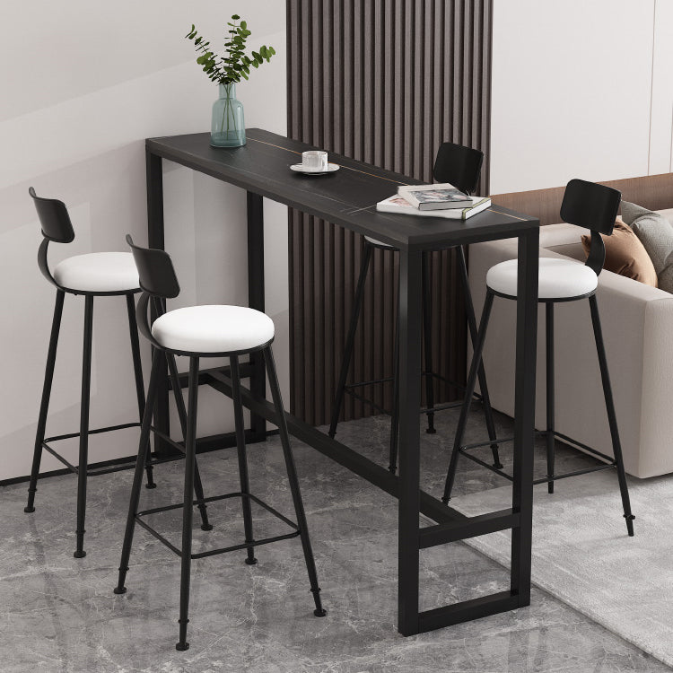 Indoor Stone and Steel Bar/Dinette Table Rectangle Industrial Trestle Bistro Bar Desk 70.9"L x 15.7"W x 41.3"H Black Without Chairs Clearhalo 'Bar Furniture' 'Bar Tables' 'bar_tables' 'furn' 'furn_bar_tables' 'Furniture' 'Kitchen & Dining Furniture' 5791607