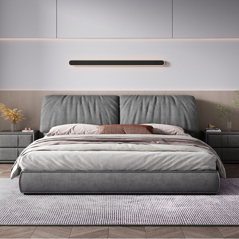 Modern Style Upholstered Headboard Grey Imitation Leather Bed California King Bed & Mattress Latex Clearhalo 'Bedroom Furniture' 'Beds' 'furn' 'furn_beds' 'Furniture' 5792239
