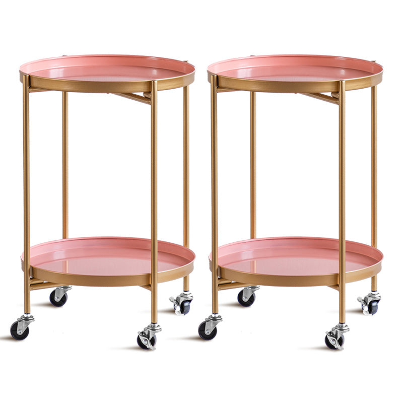 Tavolo laterale superiore del vassoio rotondo della metà del secolo Metal 4 gambe tavolino con scaffale