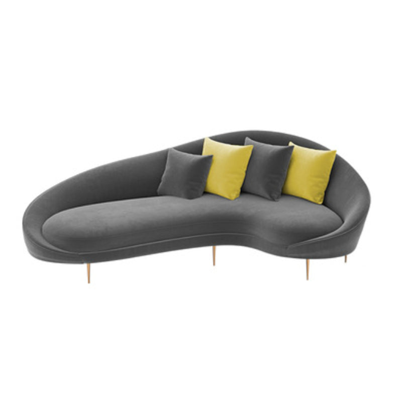 Velvet Modern Curved Sofa en bras de bras en pente gris siège avec des oreillers