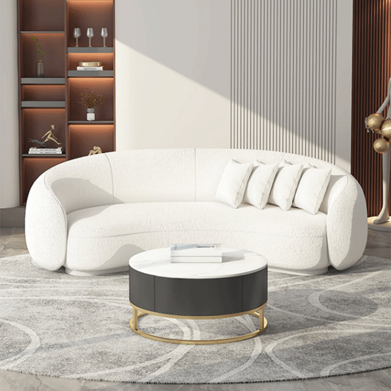 Contemporary Sloped Arm Sofa 25.6" H Curved Back Wool Sofa in White