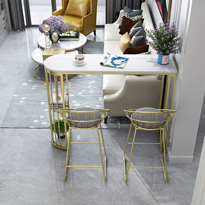 Glam Style 1/2/3 Pieces Sintered Stone Bar Table Set Fixed Table Counter Set for Home Use 3 Pieces: Table, 2 Stools Clearhalo 'Bar Furniture' 'furn' 'furn_home_bar_bar_sets' 'Furniture' 'Home Bars & Bar Sets' 'home_bar_bar_sets' 'Kitchen & Dining Furniture' 5796614