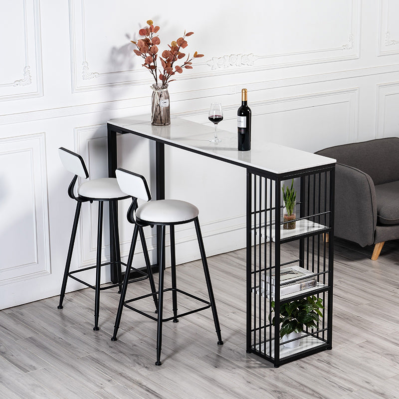 Modern 1/3 Pieces Bar Table Set Rectangle Stone Counter Table with High Stools for Cafe 3 Pieces: White-Black Table, 2 White Stools Clearhalo 'Bar Furniture' 'furn' 'furn_home_bar_bar_sets' 'Furniture' 'Home Bars & Bar Sets' 'home_bar_bar_sets' 'Kitchen & Dining Furniture' 5796804