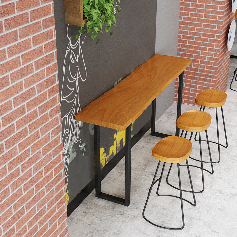 Industrial 1/4 Pieces Bar Table Set Rectangle Pine Wood Counter Table with High Stools 4 Pieces: Brown Table, 3 Brown Stools Clearhalo 'Bar Furniture' 'furn' 'furn_home_bar_bar_sets' 'Furniture' 'Home Bars & Bar Sets' 'home_bar_bar_sets' 'Kitchen & Dining Furniture' 5796943