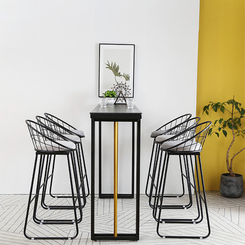 Industrial 1/2/4/7 Pieces Bar Table Set Rectangle Bar Table with High Stools 7 Pieces: Table, 6 Gray Stools Clearhalo 'Bar Furniture' 'furn' 'furn_home_bar_bar_sets' 'Furniture' 'Home Bars & Bar Sets' 'home_bar_bar_sets' 'Kitchen & Dining Furniture' 5796968