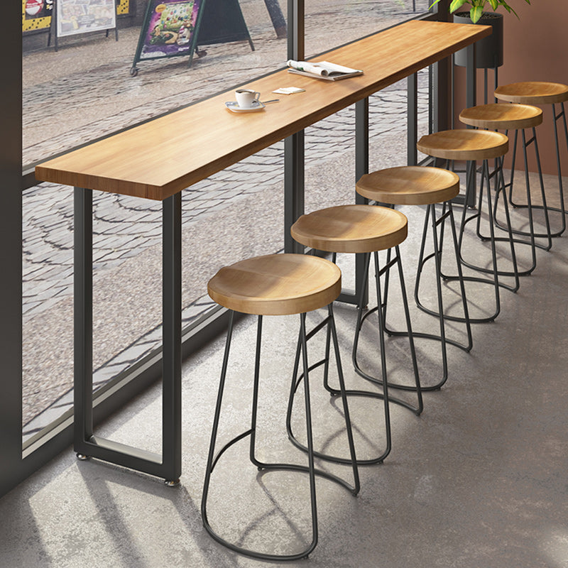 Modern Style 1/7 Pieces Bar Table Set Rectangle Pine Wood Counter Table for Balcony 7 Pieces: Table, 7 Wood Stools Clearhalo 'Bar Furniture' 'furn' 'furn_home_bar_bar_sets' 'Furniture' 'Home Bars & Bar Sets' 'home_bar_bar_sets' 'Kitchen & Dining Furniture' 5797407