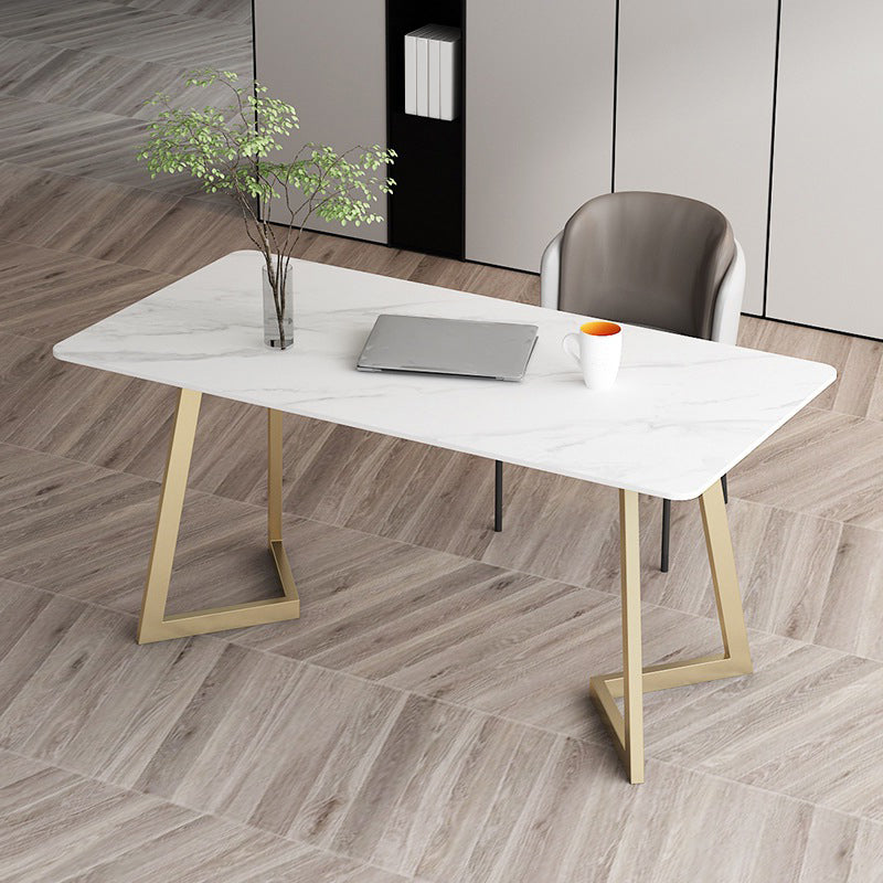 Contemporary Office Desk 29.53-inch Rectangular Writing Desk 55.1"L x 31.5"W x 29.5"H Gold-White Clearhalo 'furn' 'furn_office_desk' 'Furniture' 'Office Desks' 'Office Furniture' 'office_desk' 5799824