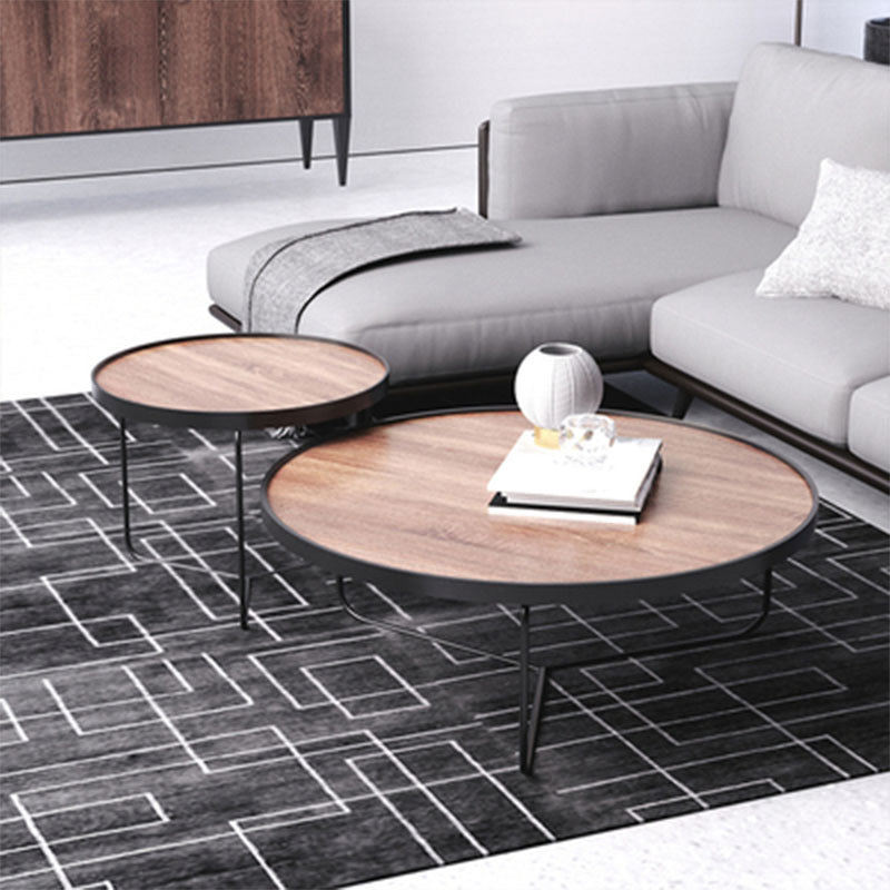 Nordic Style Round Solid Wood Table Metal Cross Legs Base Coffee Table