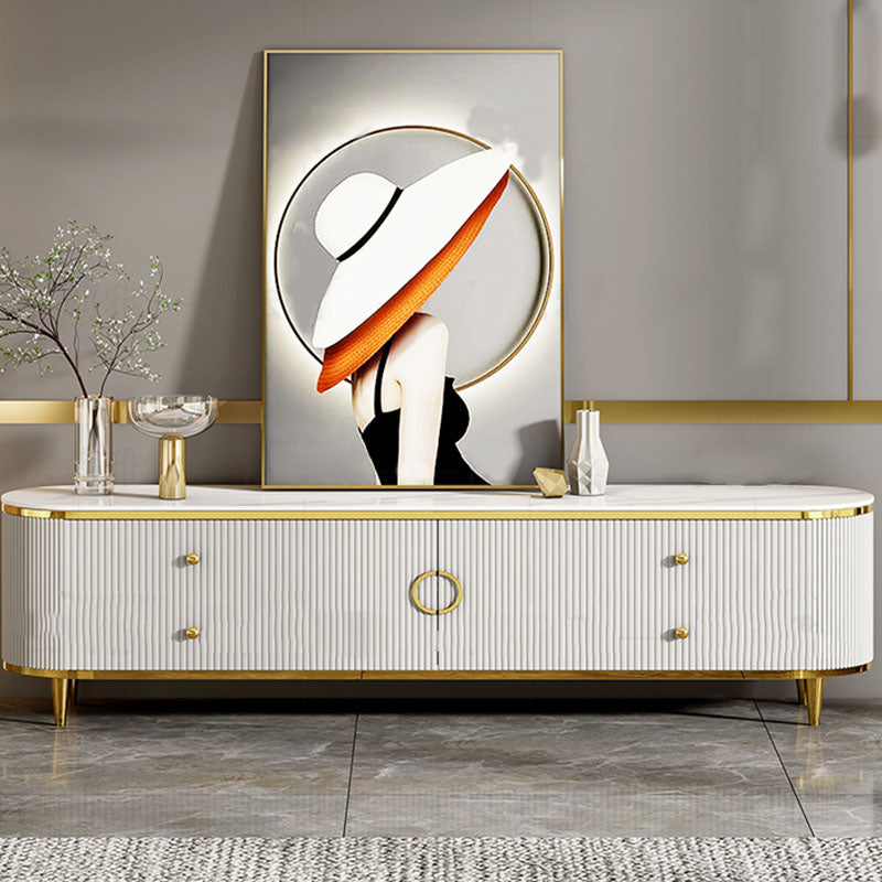 Contemporary White TV Stand Console 4-Drawer Enclosed Storage TV Media Stand 79"L x 16"W x 20"H Wood Door Clearhalo 'furn' 'furn_tv_stands_entertainment_centers' 'Furniture' 'Living Room Furniture' 'TV Stands & Entertainment Centers' 'TV Stands & Media Storage Furniture' 'tv_stands_entertainment_centers' 5803231