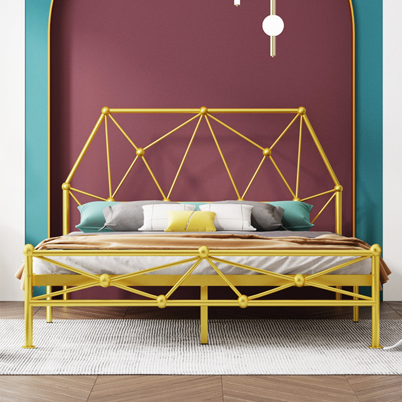 Modern Open-Frame Bed with Beveled Headboard and Iron Legs Bed