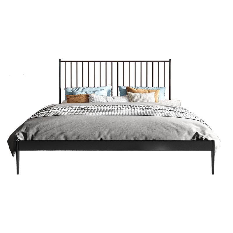 Contemporary Metal and Wood Slat Bed with Rectangular Headboard