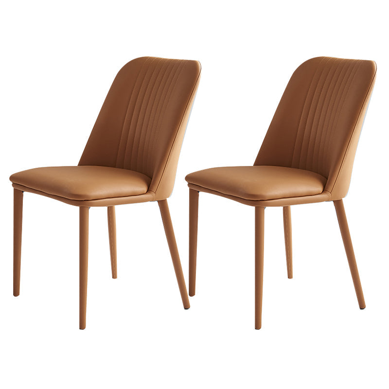 Leather Dining Chair Minimalist Style Armless Solid Back Chair for Home Orange 2 Piece Set Clearhalo 'Dining Chairs' 'Dining Tables & Seating' 'dining_chair' 'furn' 'furn_dining_chair' 'Furniture' 'Kitchen & Dining Furniture' 5806726