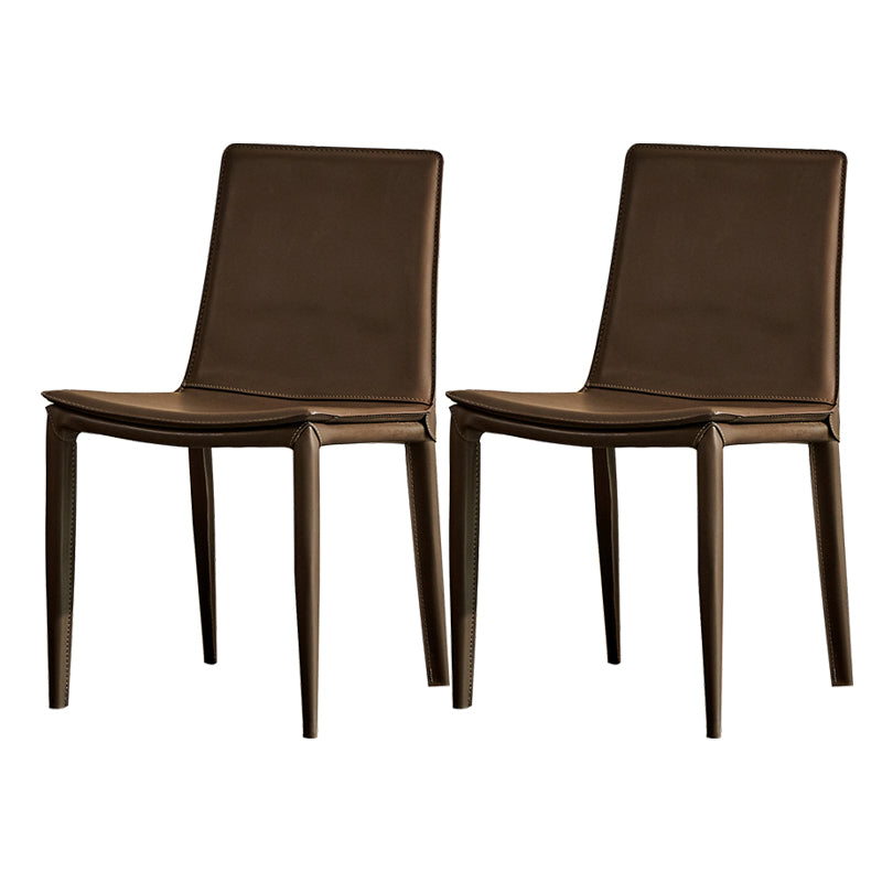 Contemporary Style Dining Chairs Armless Side Chairs with Metal Legs Brown 2 Piece Set Clearhalo 'Dining Chairs' 'Dining Tables & Seating' 'dining_chair' 'furn' 'furn_dining_chair' 'Furniture' 'Kitchen & Dining Furniture' 5807063