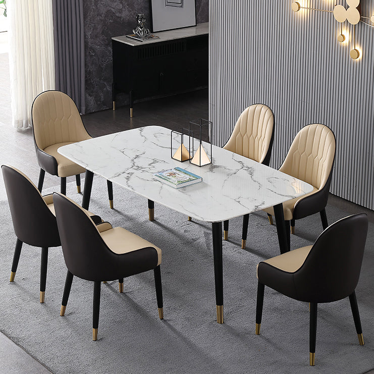 Modern Rectangle Sintered Stone Table Set 1/2/4/5/7 Pieces Dining Set 7 Pieces: Table, 6 Chairs Clearhalo 'Dining Room Sets' 'Dining Tables & Seating' 'dining_room_set' 'furn' 'furn_dining_room_set' 'Furniture' 'Kitchen & Dining Furniture' 5807287