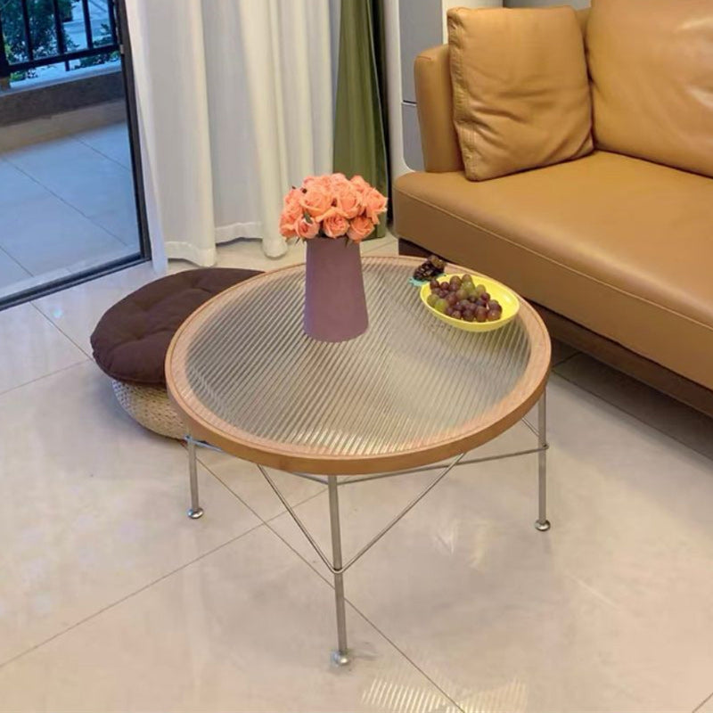 Modern Cross Legs Coffee Table Round Glass Top Coffee Cocktail Table for Living Room Natural Clearhalo 'Coffee & Accent Tables' 'Coffee Tables' 'coffee_tables' 'furn' 'furn_coffee_tables' 'Furniture' 'Living Room Furniture' 5809090