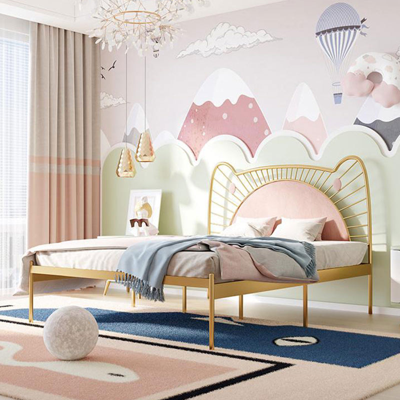 Glam Open-Frame Bed with Upholstered Headboard and Metal Legs Queen Gold Clearhalo 'Bedroom Furniture' 'Beds' 'furn' 'furn_beds' 'Furniture' 5809507