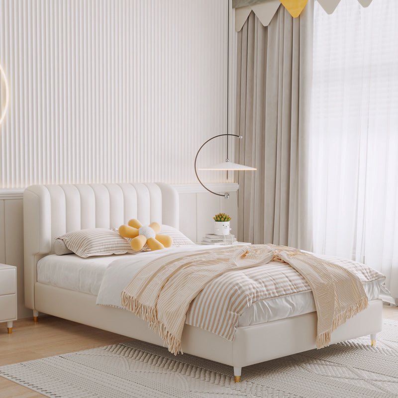 Contemporary White Wingback Bed with Upholstered Headboard Bed