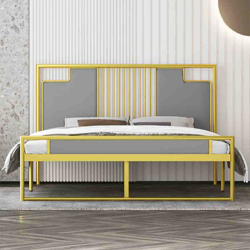 Glam Rectangular Headboard Bed with Golden Metal Legs Standard Bed