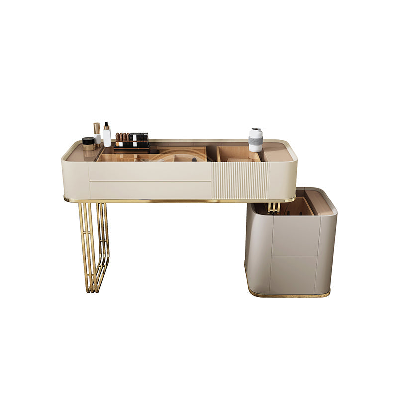 Glass Top Vanity Makeup Table Set With Drawer, Glam Vanity Dressing Table