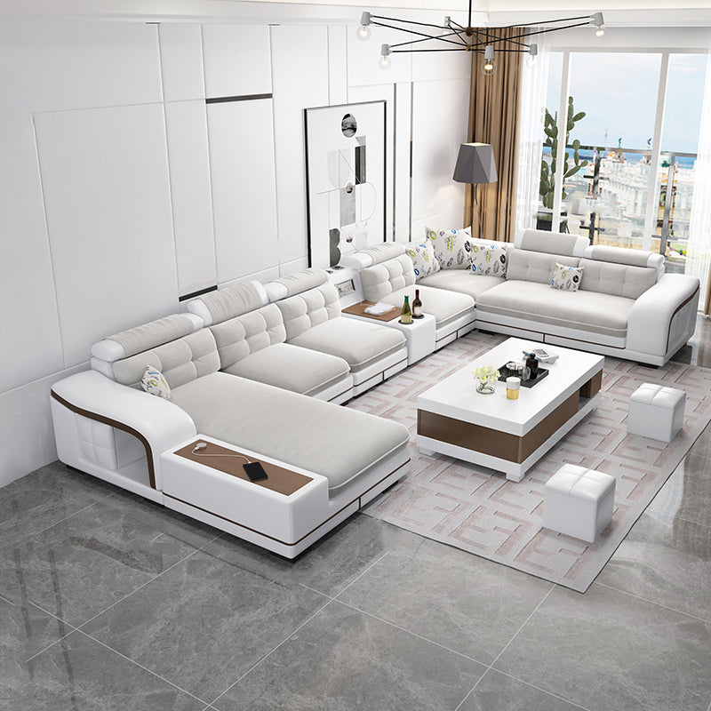 Velvet and Faux Leather Sloped Arms Modular Sectionals Sofa for Living Room 161"L x 94"W x 33"H Clearhalo 'furn' 'furn_sectionals' 'Furniture' 'Living Room Furniture' 'Sectionals' 5810834