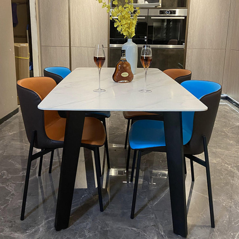 Industrial Stone Top Rectangle Table White and Black Dining Room Table 78.7"L x 39.4"W x 29.5"H Without Chairs Clearhalo 'Dining Tables & Seating' 'Dining Tables' 'dining_table' 'furn' 'furn_dining_table' 'Furniture' 'Kitchen & Dining Furniture' 5811801