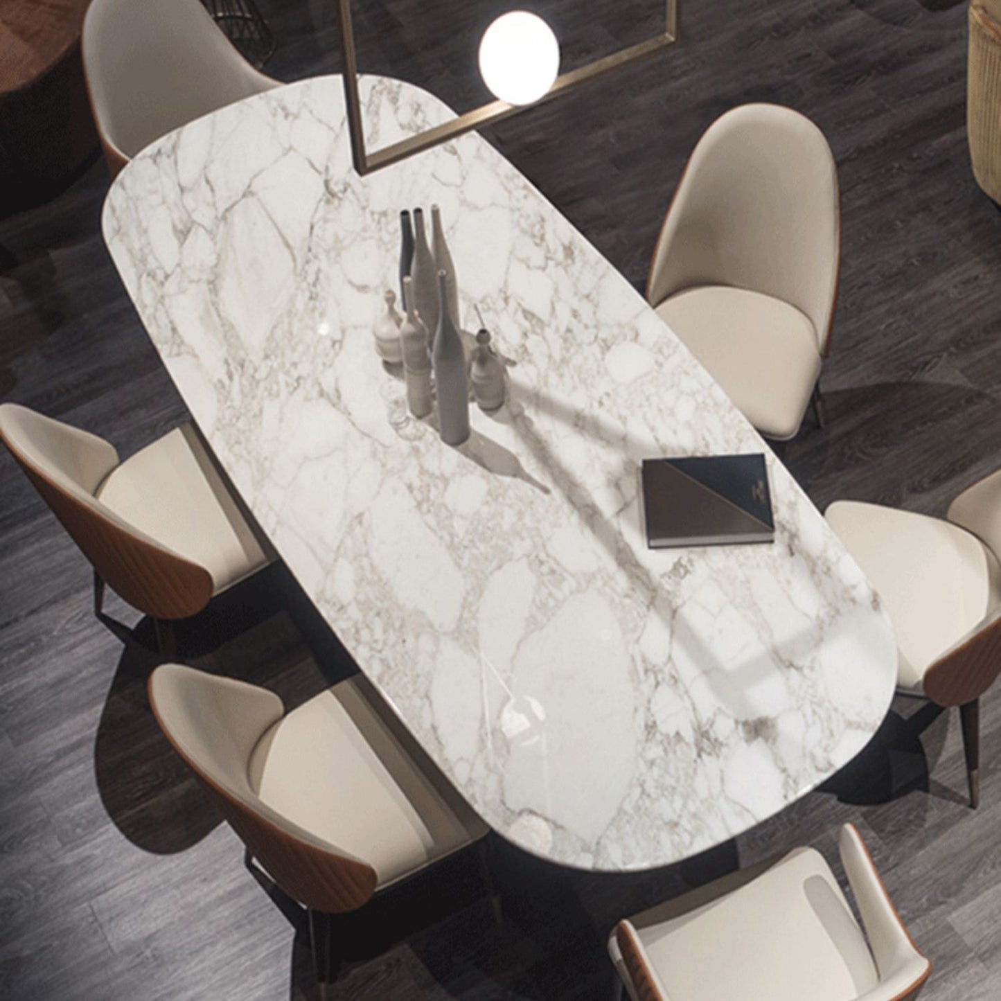 Nordic Glam Style Rectangle Sintered Stone Table Set 1/4/5/7 Pieces Dining Set 7 Pieces: Table, 6 Chairs Clearhalo 'Dining Room Sets' 'Dining Tables & Seating' 'dining_room_set' 'furn' 'furn_dining_room_set' 'Furniture' 'Kitchen & Dining Furniture' 5812207