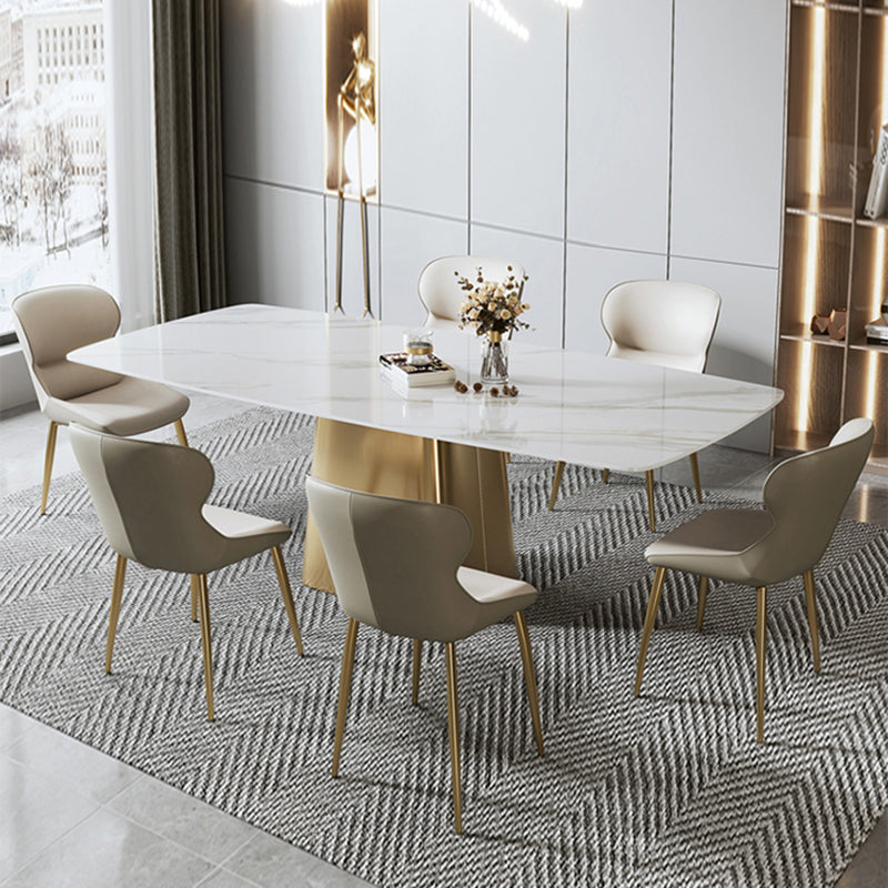 Mesa de comedor glamorosa 1/2/5/7 PCS Mesa de comedor de piedra sinterizada con sillas de cuero PU