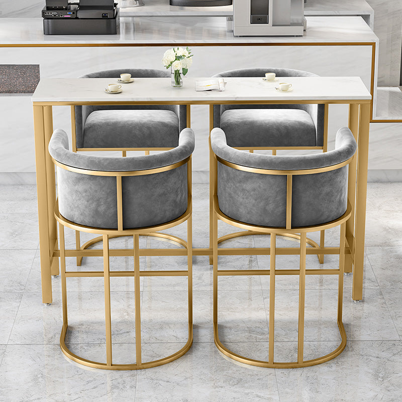Glam 1/3/5 Pieces Bar Table Set Rectangle Stone Counter Table with High Stools for Kitchen 5 Pieces: White-Gold Table, 4 Gray Stools Clearhalo 'Bar Furniture' 'furn' 'furn_home_bar_bar_sets' 'Furniture' 'Home Bars & Bar Sets' 'home_bar_bar_sets' 'Kitchen & Dining Furniture' 5812316