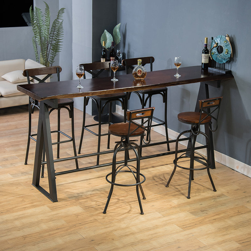 Rectangle Pine Wood Top Bar Table Modern Bar Table with Trestle Base in Black 78.7"L x 19.7"W x 41.3"H Without Chairs Clearhalo 'Bar Furniture' 'Bar Tables' 'bar_tables' 'furn' 'furn_bar_tables' 'Furniture' 'Kitchen & Dining Furniture' 5814262