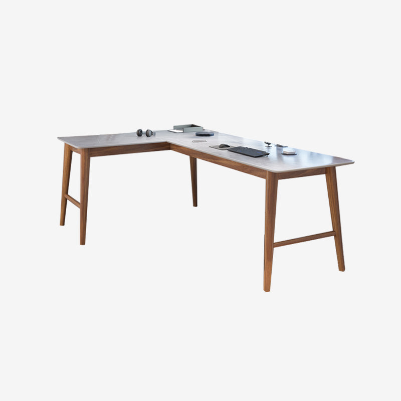 Destina moderna della metà del secolo Pine in legno a forma di angolo a forma di pietra con top in pietra