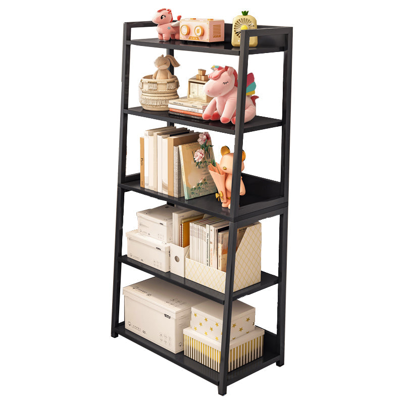 11.81" Wide Ladder Bookshelf Contemporary Metal and Wood Bookcase 23.6"L x 11.8"W x 59.1"H Black Clearhalo 'Bookcases' 'furn' 'furn_bookcases' 'Furniture' 'Office Furniture' 5819929