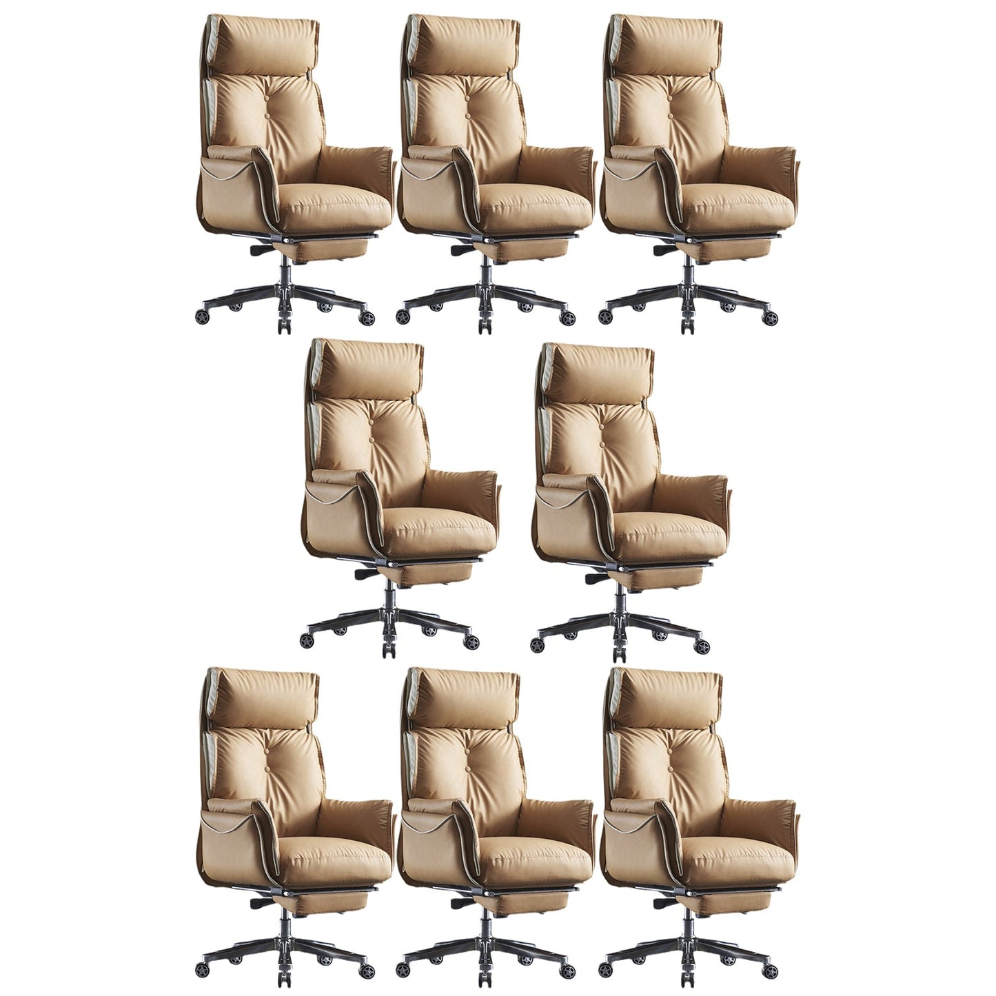 Modern Slide High Back Office Chai Brown Leather Office Chair 8 Piece Set With Footrest Clearhalo 'furn' 'furn_office_chair' 'Furniture' 'Office Chairs' 'Office Furniture' 'office_chair' 5821003