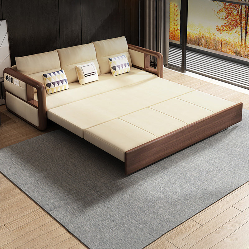 Modernism Brown Fabric Sofa Bed Solid Wood Sofa with Storage 63"L x 31.5"W x 25.6"H Sponge Clearhalo 'furn' 'furn_sofas' 'Furniture' 'Living Room Furniture' 'Sofa' 'sofas' 5822294