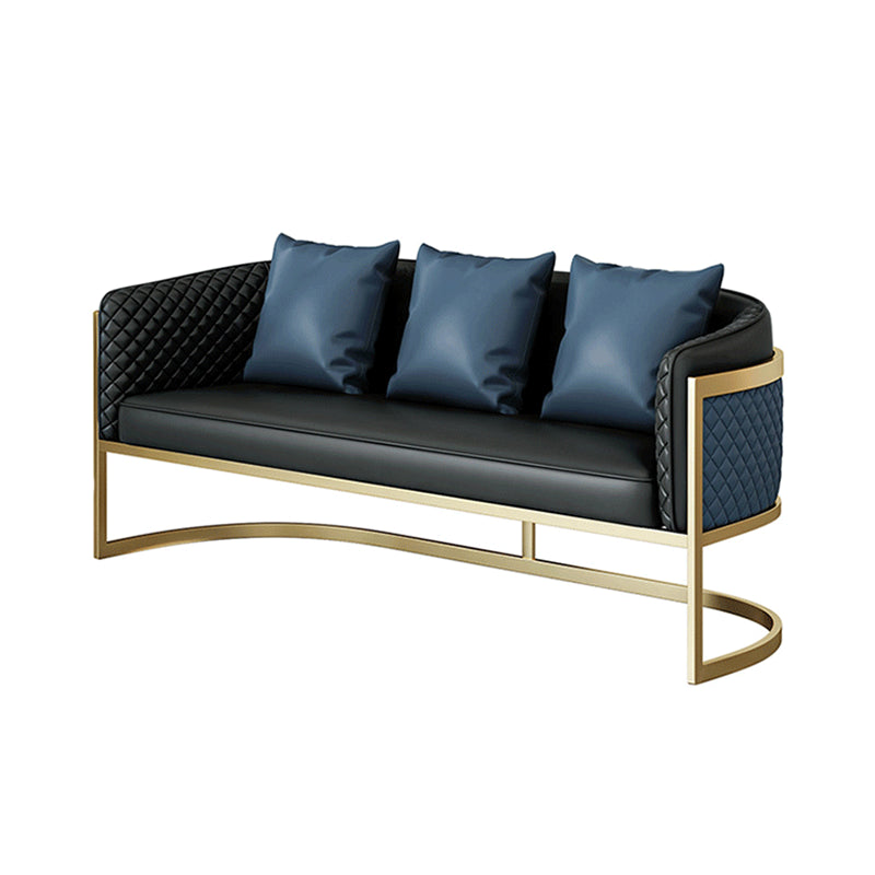 Faux Leather Sofa Modern Tuxedo Arm Sofa with Tight Back Water Resistant