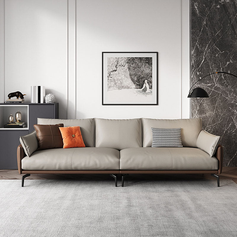 Divano braccio top cuscino moderno divano in pelle in marrone con gambe metalliche