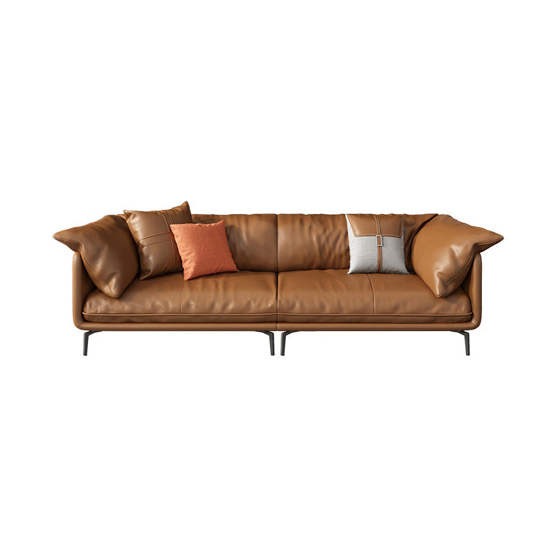 Pillow Top Arm Sofa Faux Leather Down Fill Cushions Sofa in Orange 109.4"L x 39.4"W x 33.5"H Clearhalo 'furn' 'furn_sofas' 'Furniture' 'Living Room Furniture' 'Sofa' 'sofas' 5822592